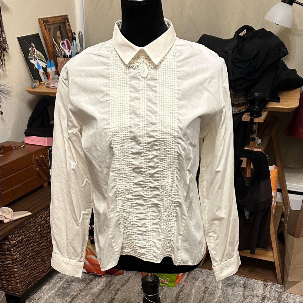 Vintage White Front Stitch Blouse